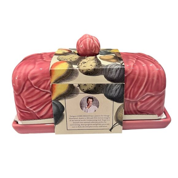 John Derian Target Thanksgiving Mauve Pink Stoneware Cabbage Butter Dish NEW - Picture 2 of 4